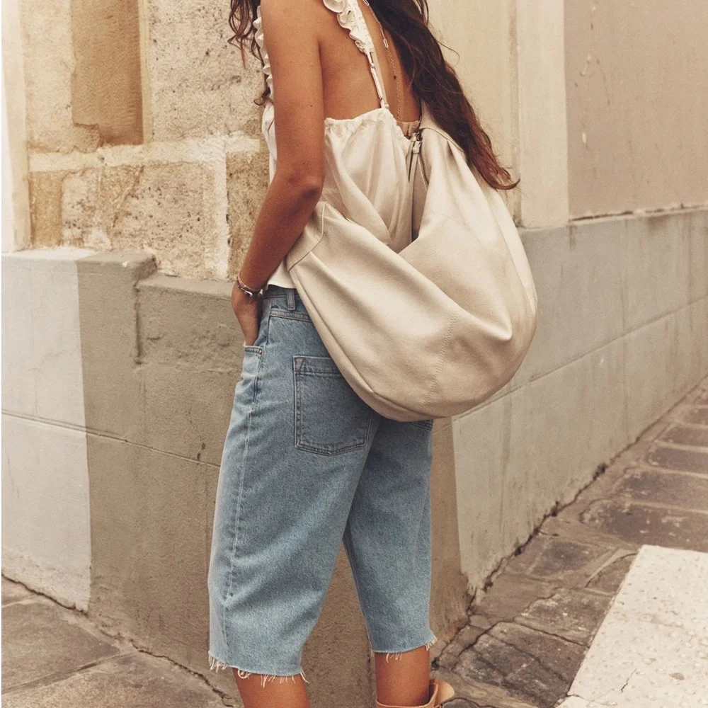 Free People Neutral Cream Slouch Hobo Bag